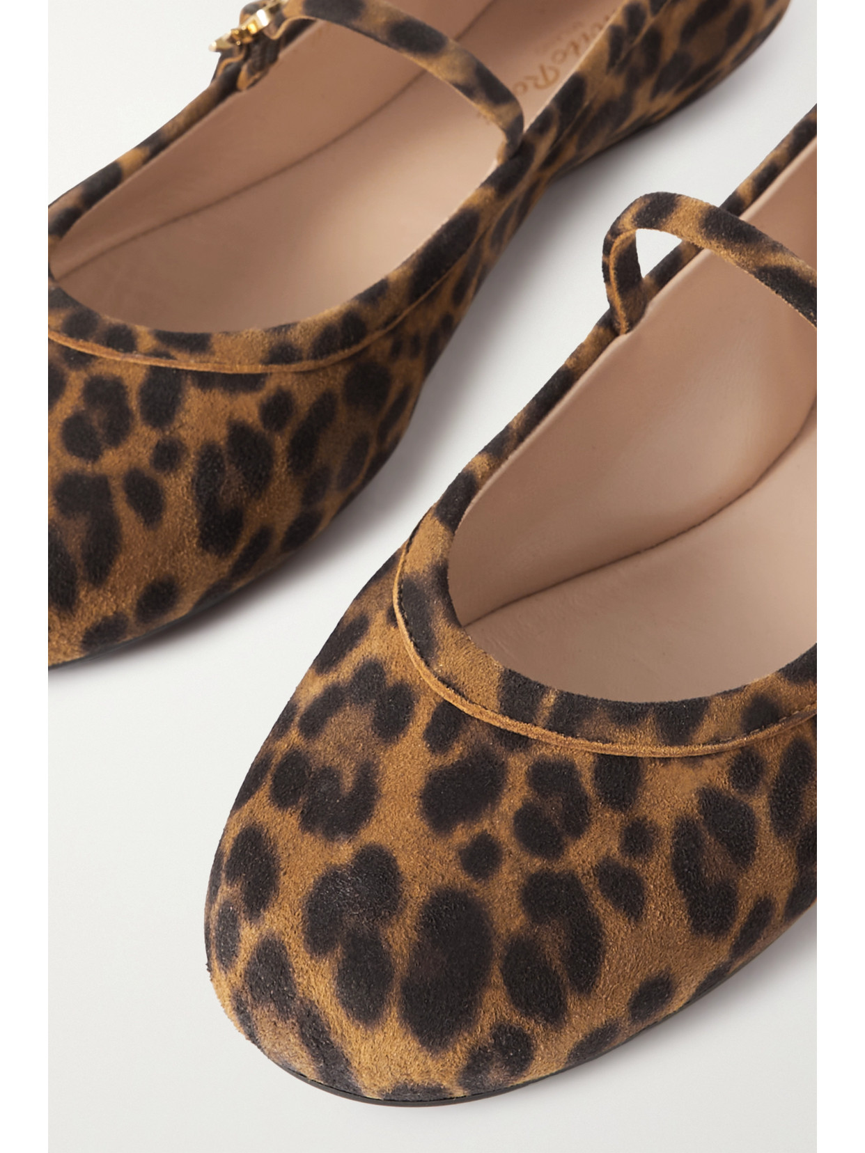 GIANVITO ROSSI CARLA LEOPARD-PRINT SUEDE MARY JANE BALLET FLATS