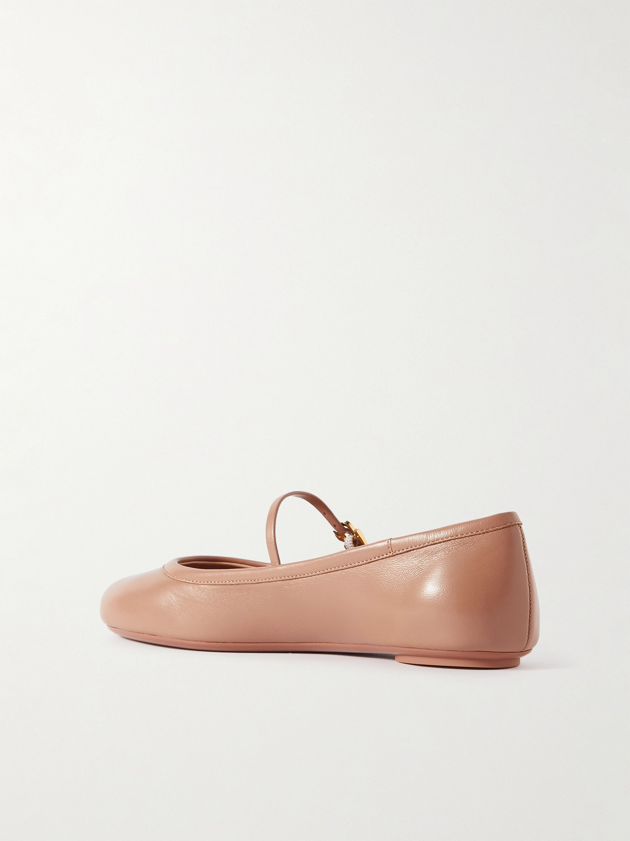 Shop Gianvito Rossi Carla Leather Mary Jane Ballet Flats In Neutrals