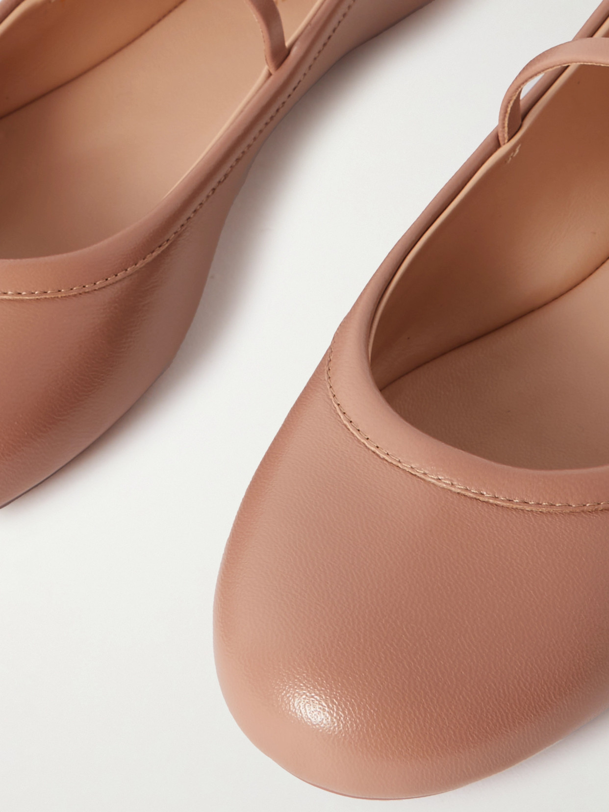 Shop Gianvito Rossi Carla Leather Mary Jane Ballet Flats In Neutrals