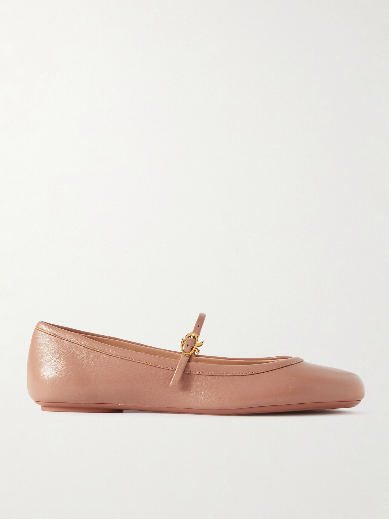 Shop Gianvito Rossi Carla Leather Mary Jane Ballet Flats In Neutrals