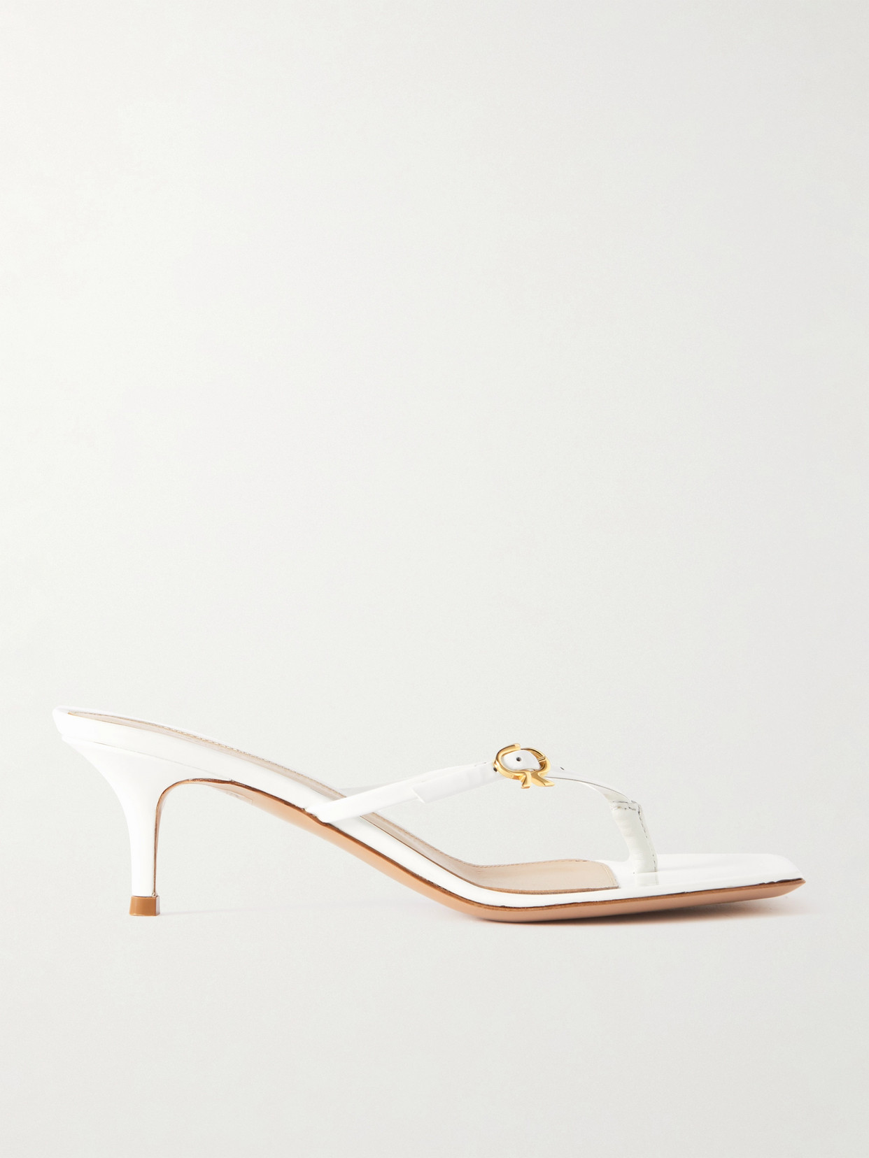 Gianvito Rossi Vernice 55 Buckled Leather Mules In White