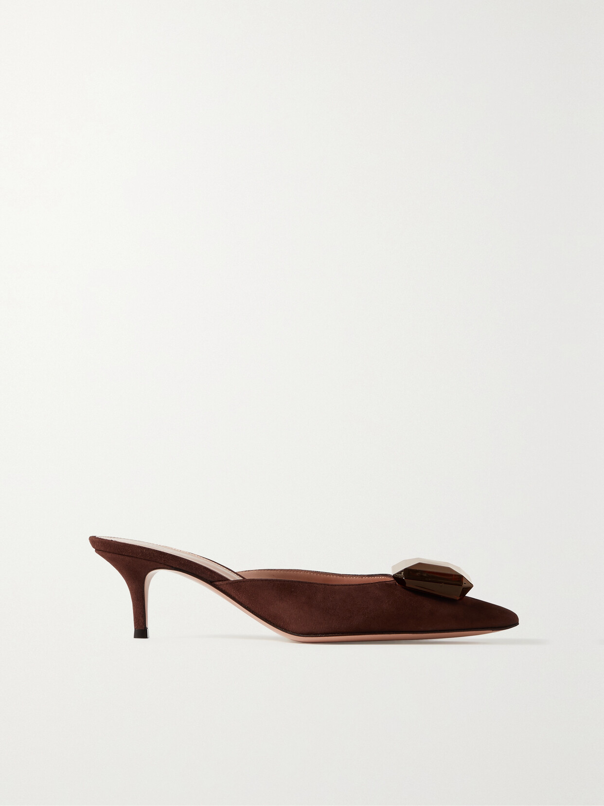 Gianvito Rossi 45 Embellished Suede Mules - Brown