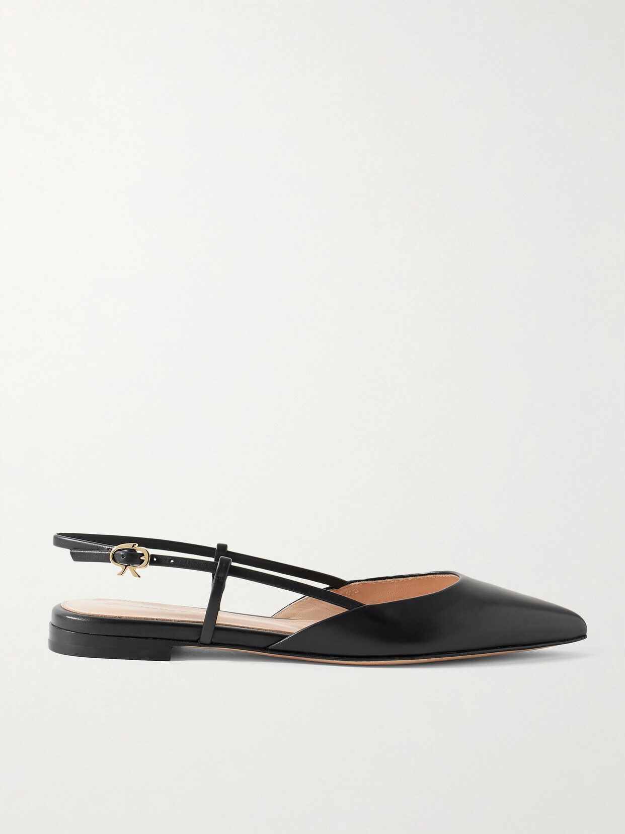 Gianvito Rossi Ascent 05 Leather Slingback Point-toe Flats In Black