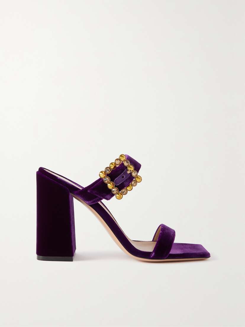 Gianvito Rossi Velluto 95 Crystal-embellished Velvet Sandals