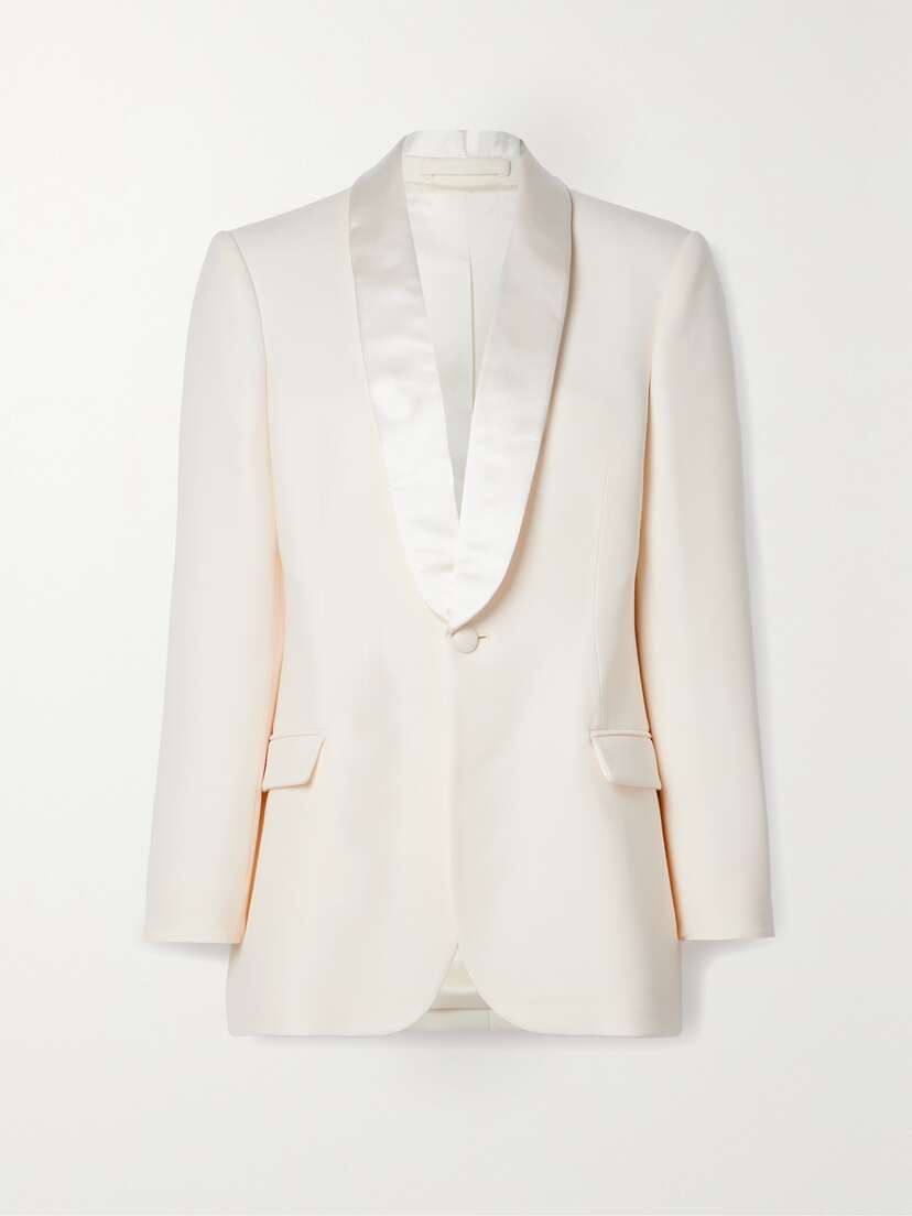 Wardrobe.NYC Silk-satin Trimmed Grain De Poudre Wool Blazer