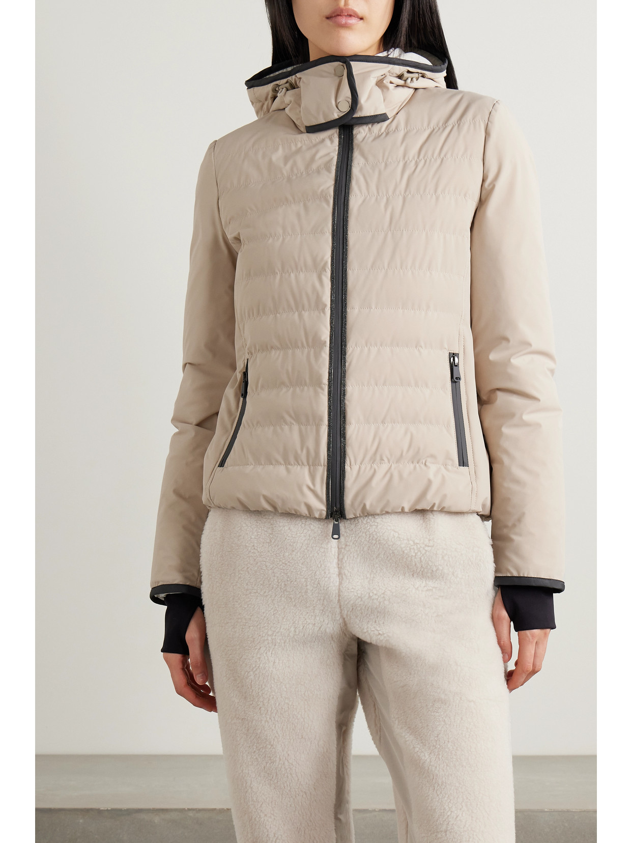 Brunello Cucinelli Hooded Bead-embellished Quilted Down Ski Jacket In Neutrals