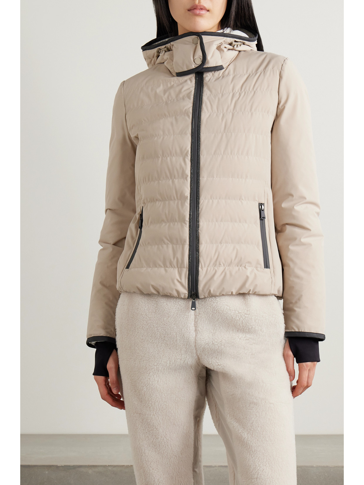 Shop Brunello Cucinelli Hooded Bead-embellished Quilted Down Ski Jacket In Neutrals