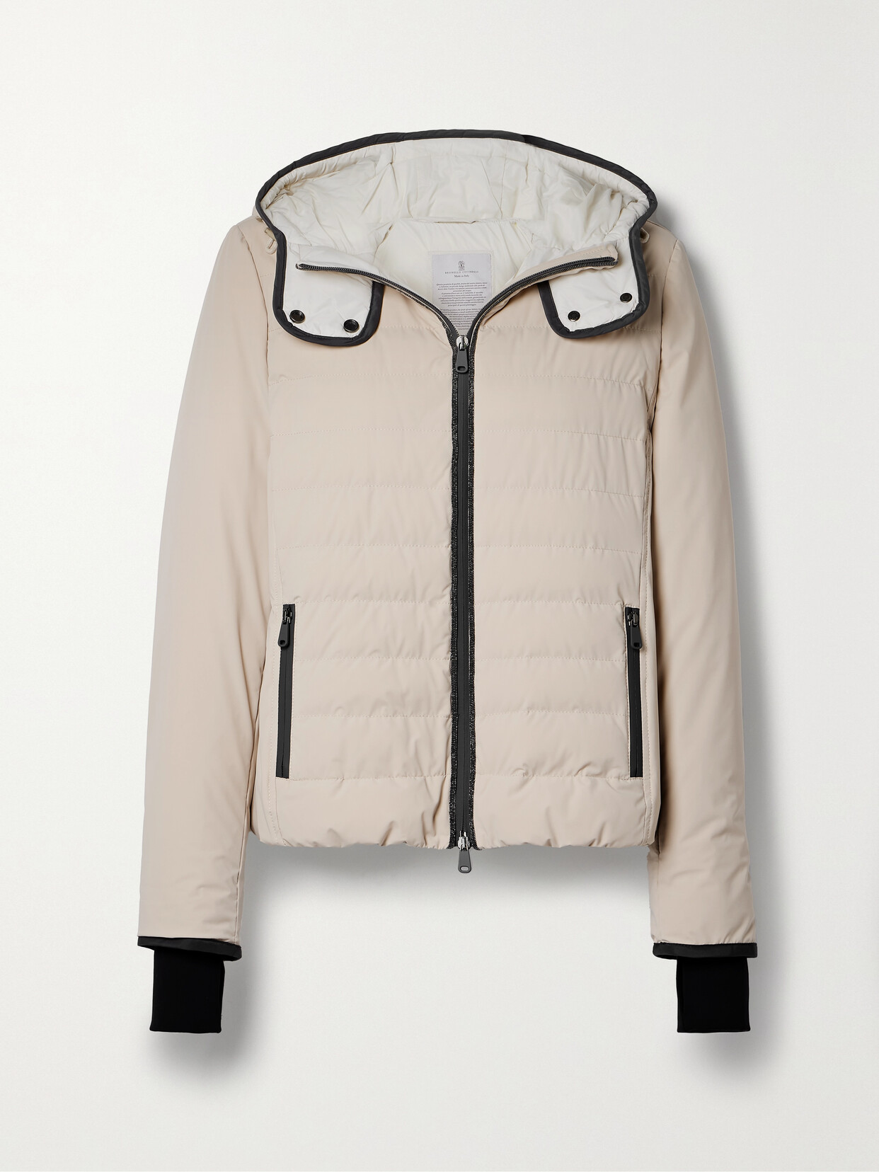 Brunello Cucinelli - Hooded Bead-embellished Quilted Down Ski Jacket - Neutrals