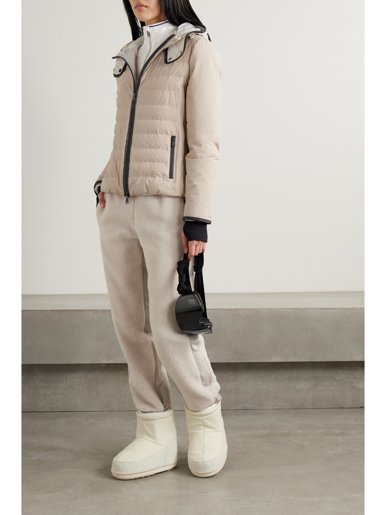 Brunello Cucinelli Hooded Bead-embellished Quilted Down Ski Jacket In Neutrals