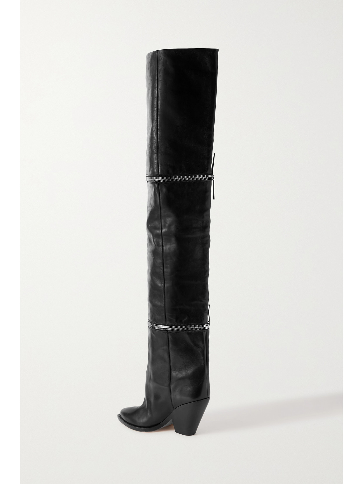 Shop Isabel Marant Lelodie Zip-embellished Leather Over-the-knee Boots In Black