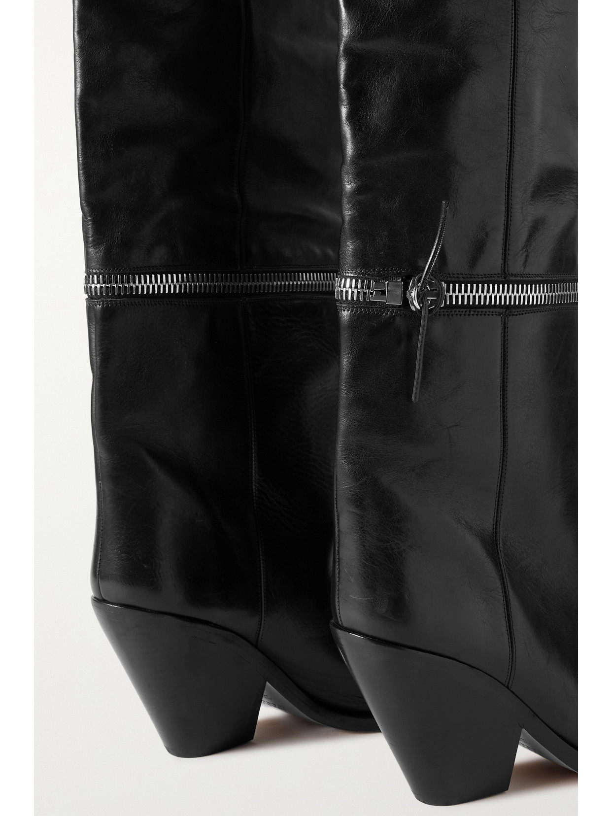 Shop Isabel Marant Lelodie Zip-embellished Leather Over-the-knee Boots In Black