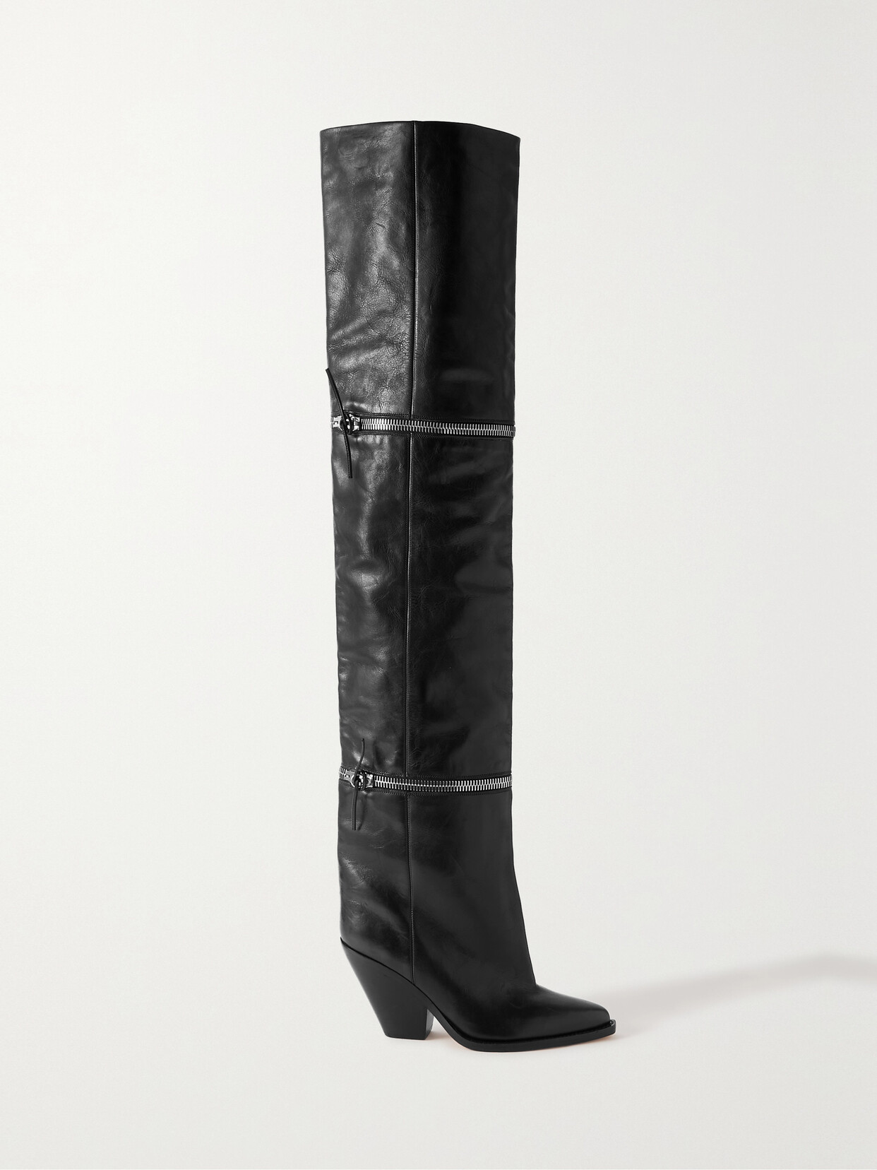 Isabel Marant Lelodie Zip-embellished Leather Over-the-knee Boots In Black