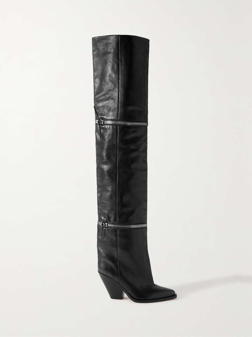 Isabel Marant Lelodie Zip-embellished Leather Over-the-knee Boots