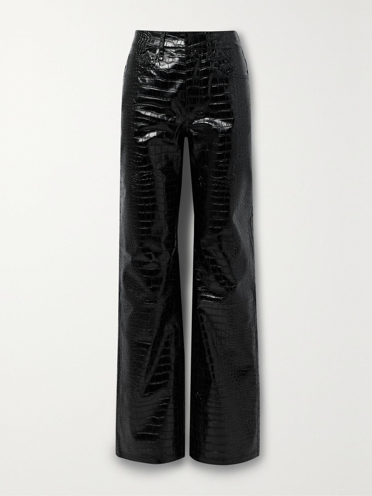 The Frankie Shop - Bonnie Croc-effect Faux Leather Straight-leg Pant - Black