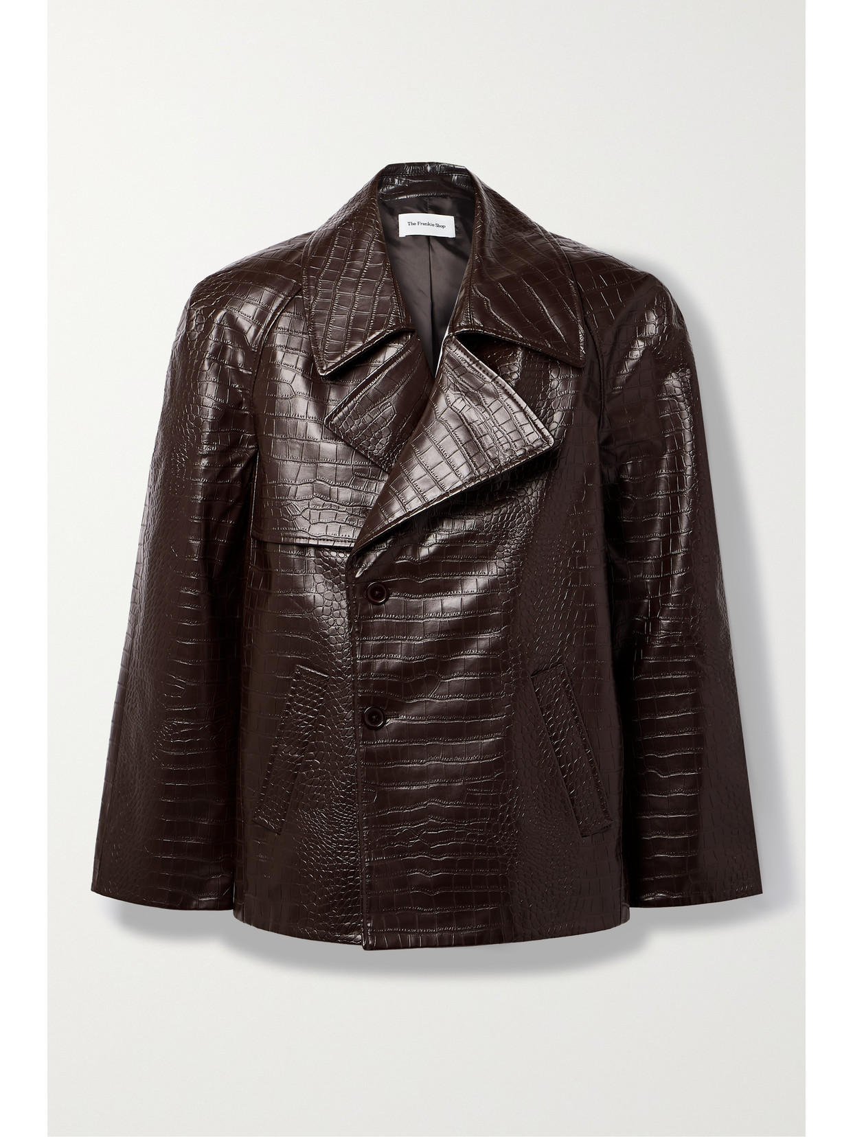 The Frankie Shop - Jackie Oversized Croc-effect Faux Leather Coat - Brown