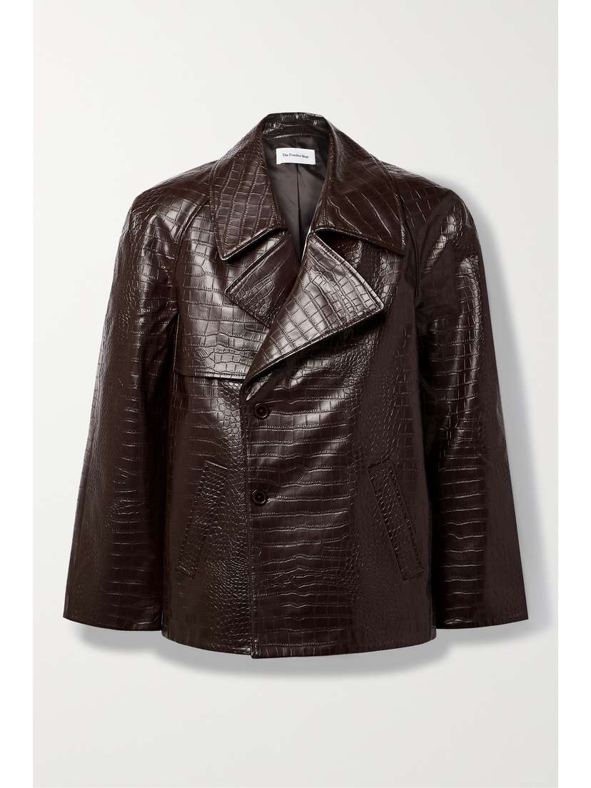 The Frankie Shop Jackie Oversized Croc-effect Faux Leather Coat