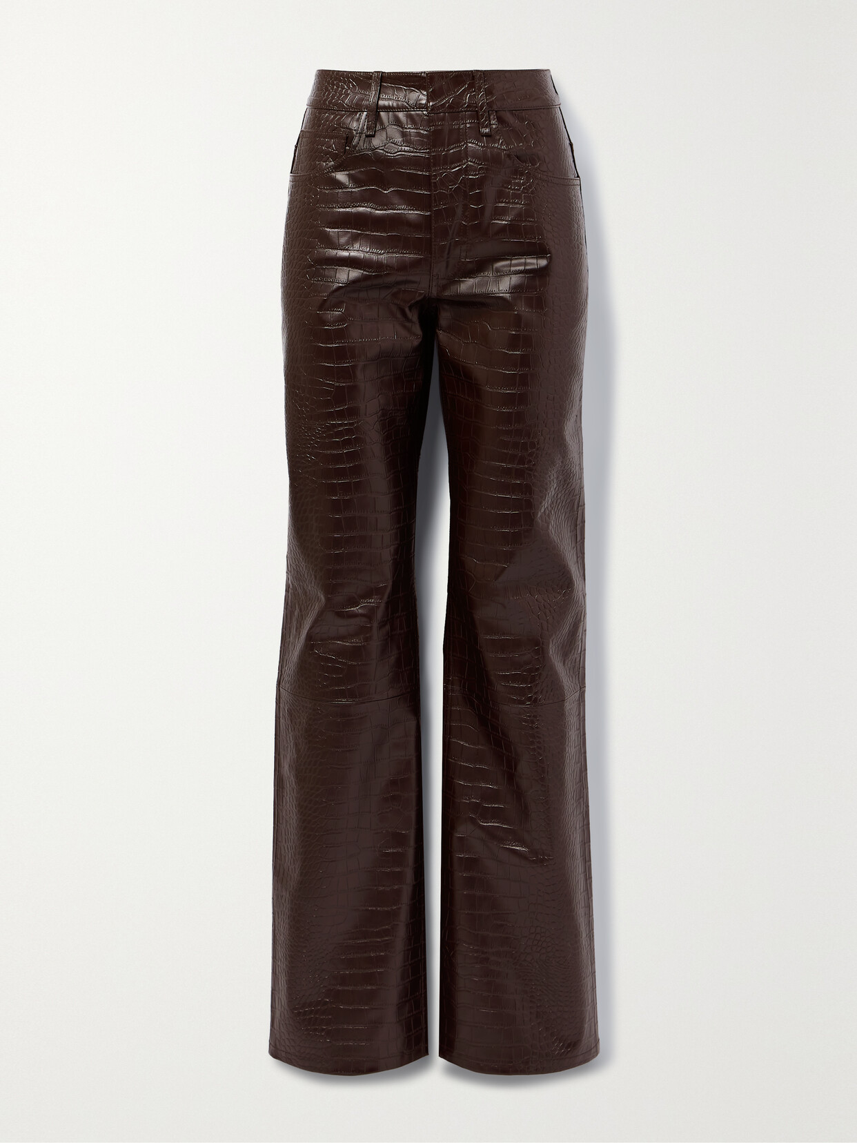 The Frankie Shop - Bonnie Croc-effect Faux Leather Straight-leg Pants - Brown