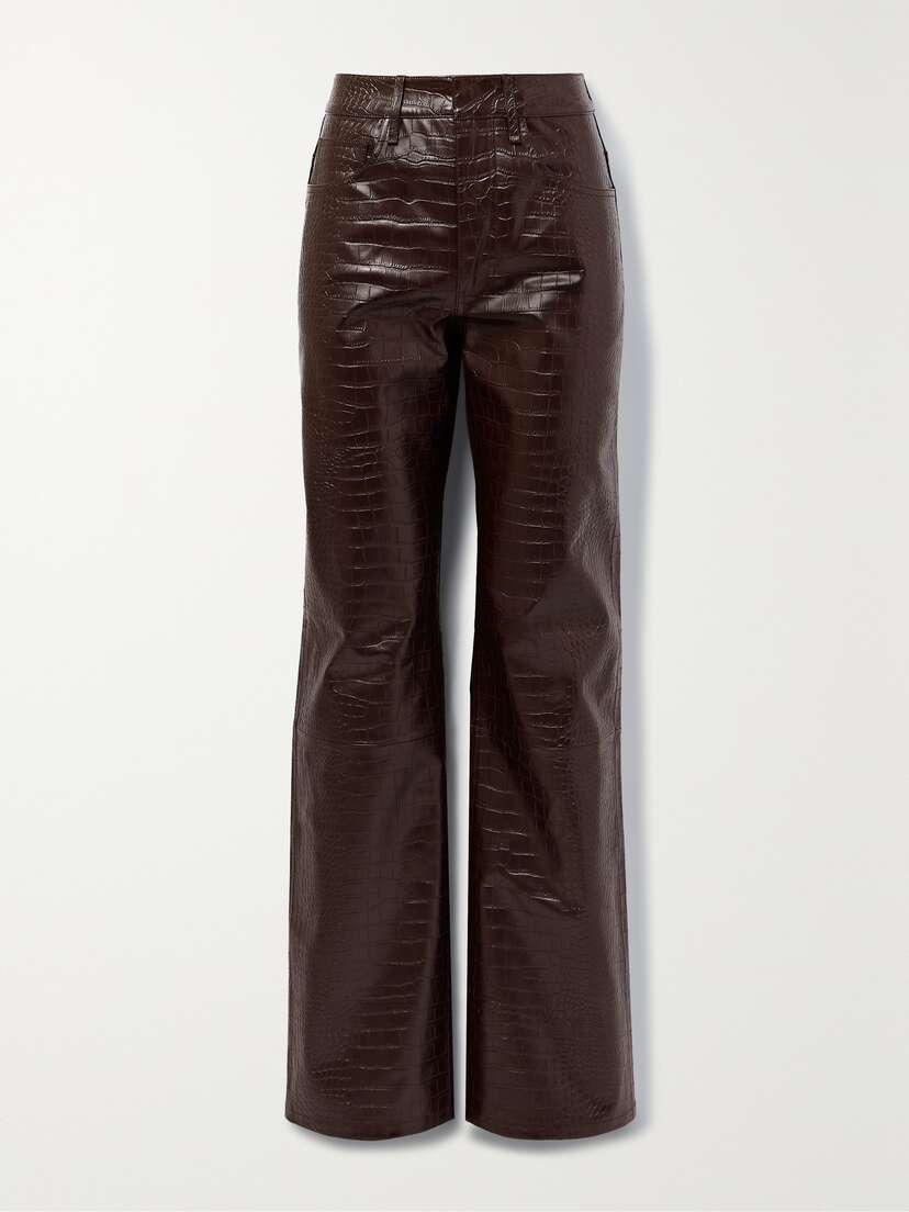 The Frankie Shop Bonnie Croc-effect Faux Leather Straight-leg Pants