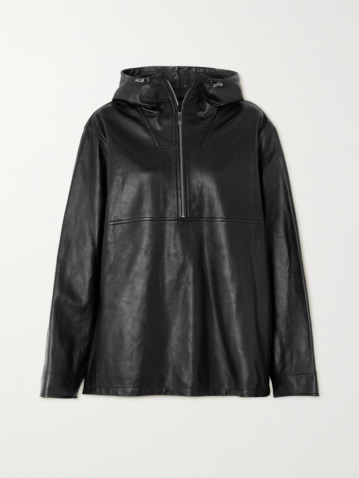 Shop Totême Hooded Leather Half-zip Jacket In Black