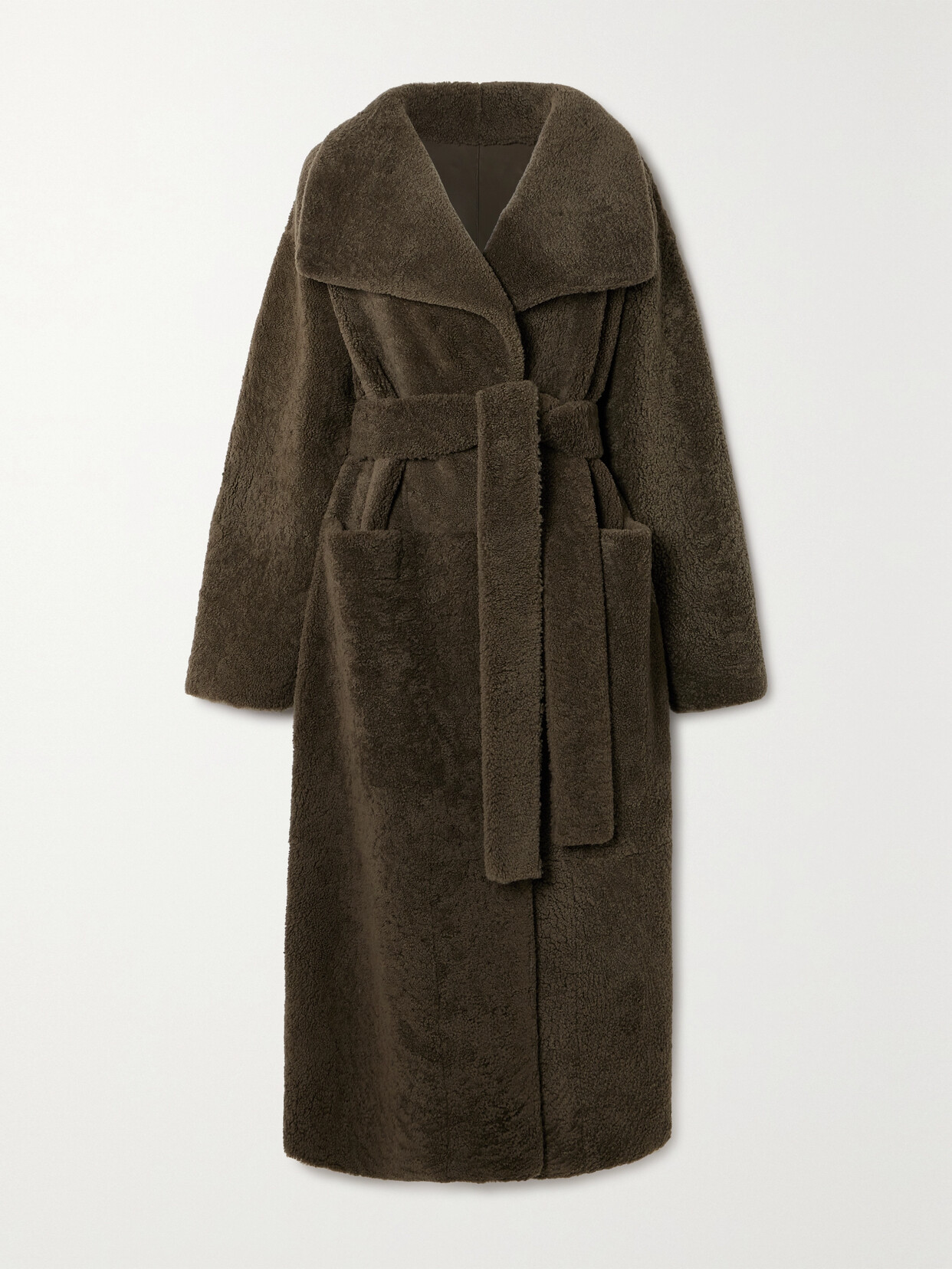 Shop Totême Belted Shearling Coat In Brown