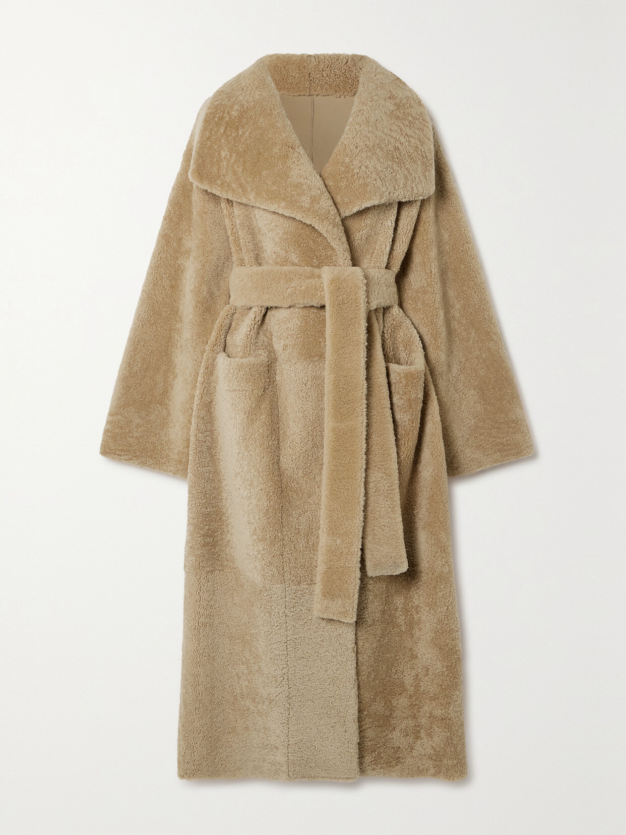 Totême Belted Shearling Coat In Neutrals