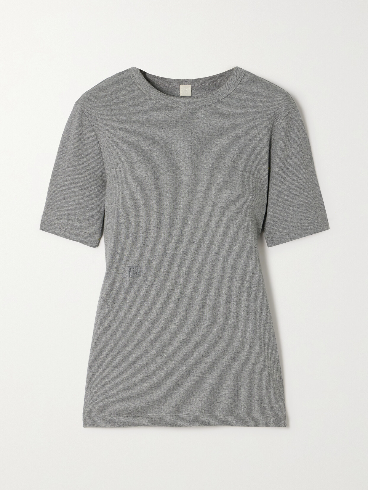 Totême Embroidered Ribbed Stretch Organic Cotton-jersey T-shirt In Gray