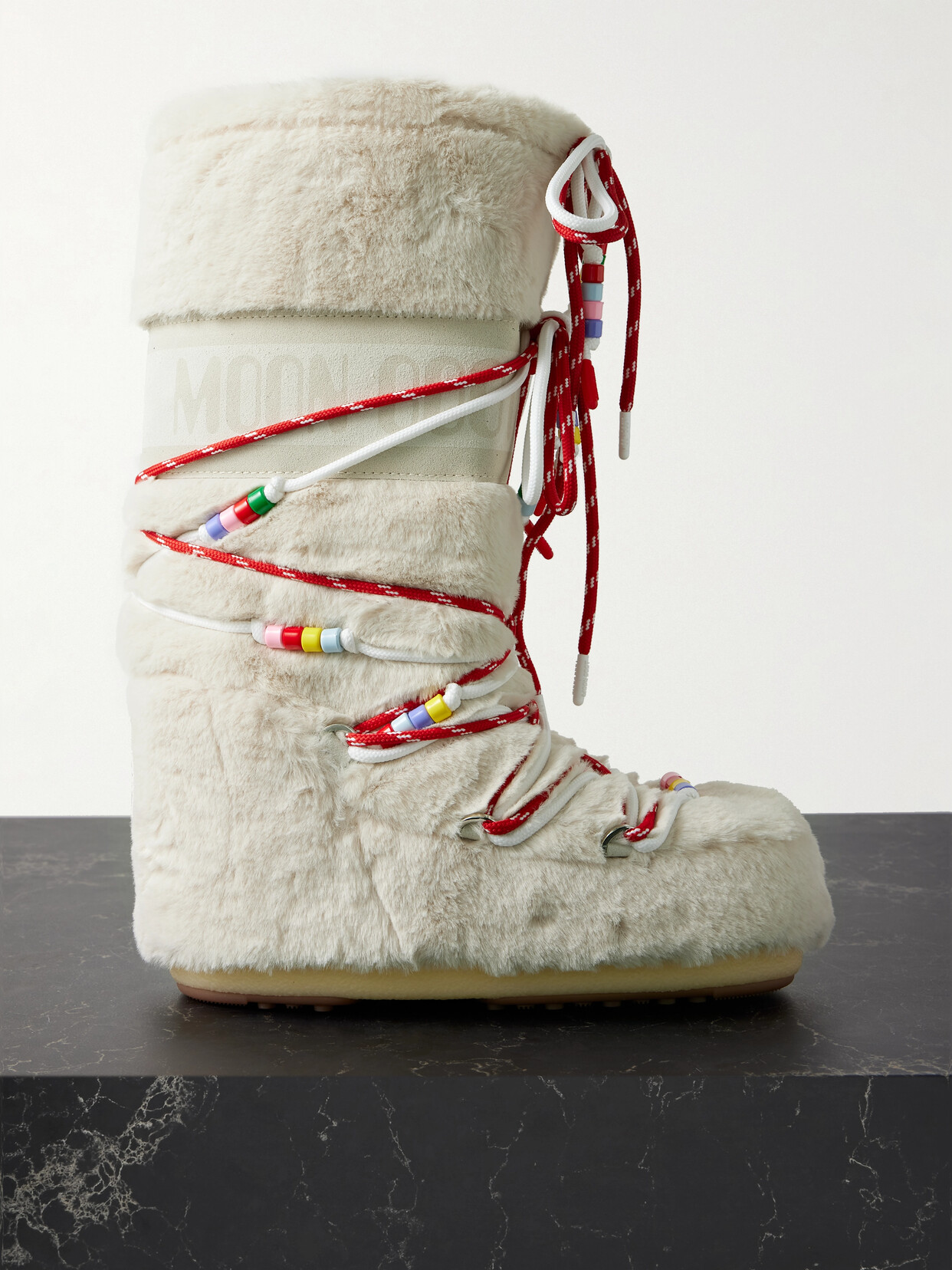 Shop Moon Boot Icon Suede-trimmed Faux Fur Snow Boots In Cream