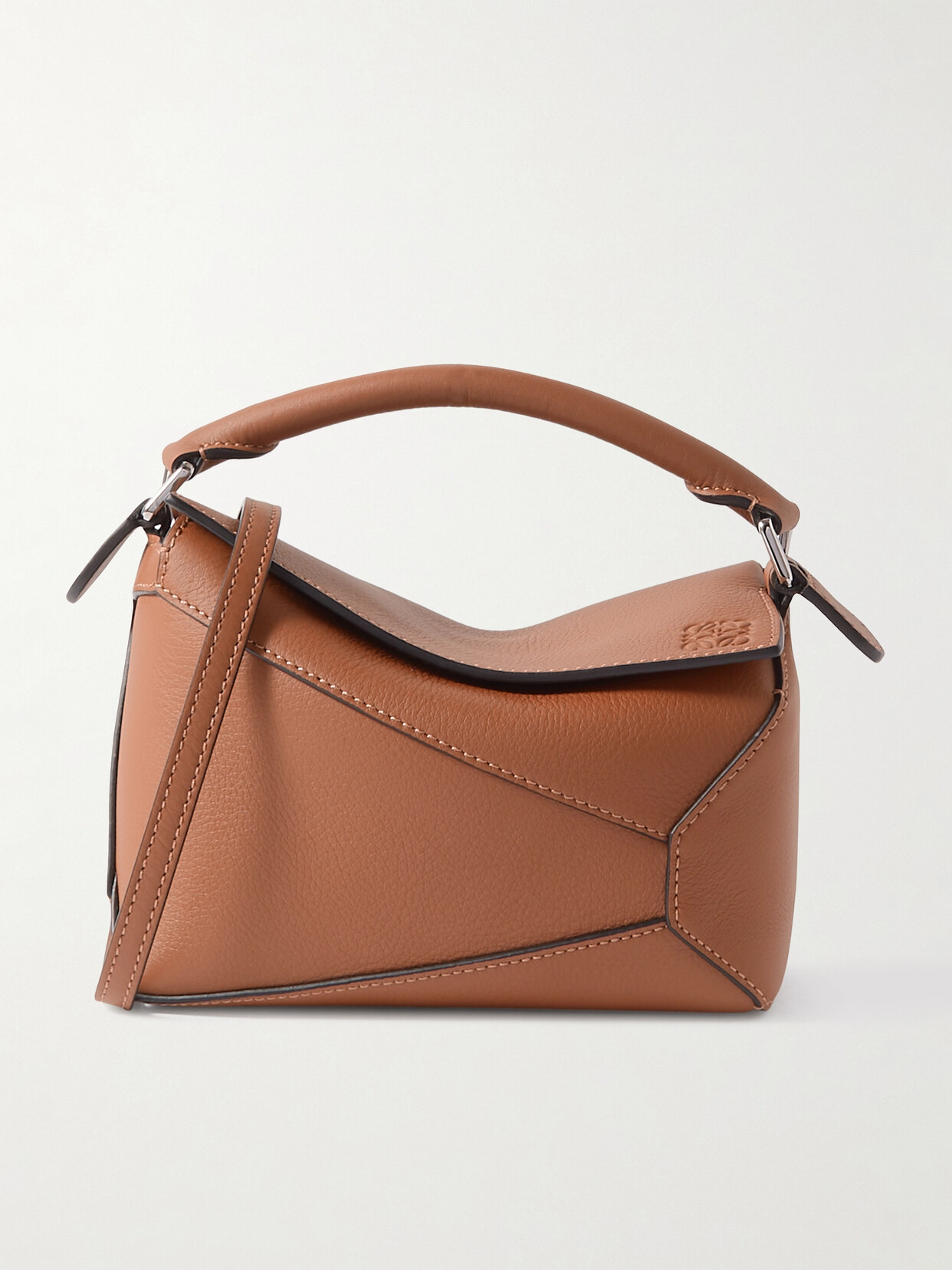 Loewe Puzzle Edge Mini Textured-leather Shoulder Bag In Brown