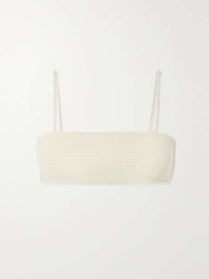 TOTEME Shirred Seersucker Bikini Top