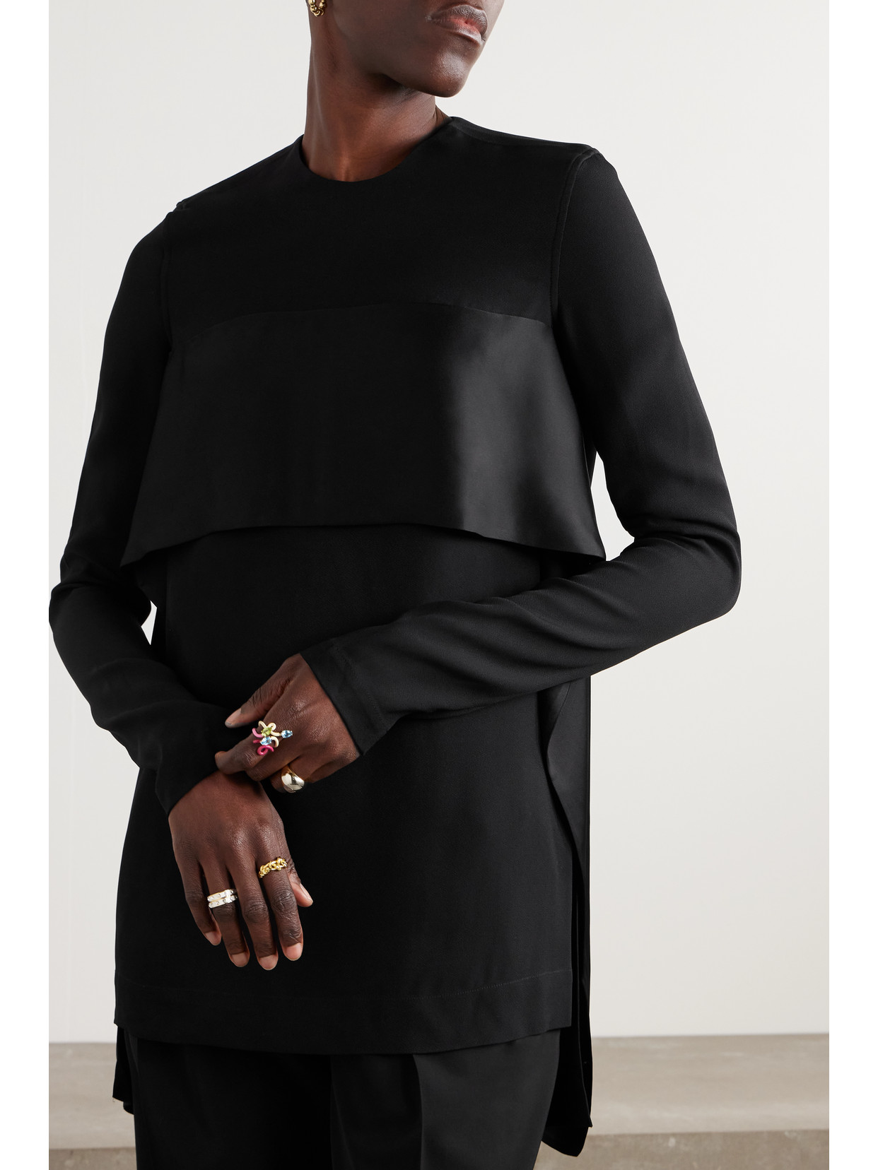 Totême Satin-trimmed Crepe Blouse In Black