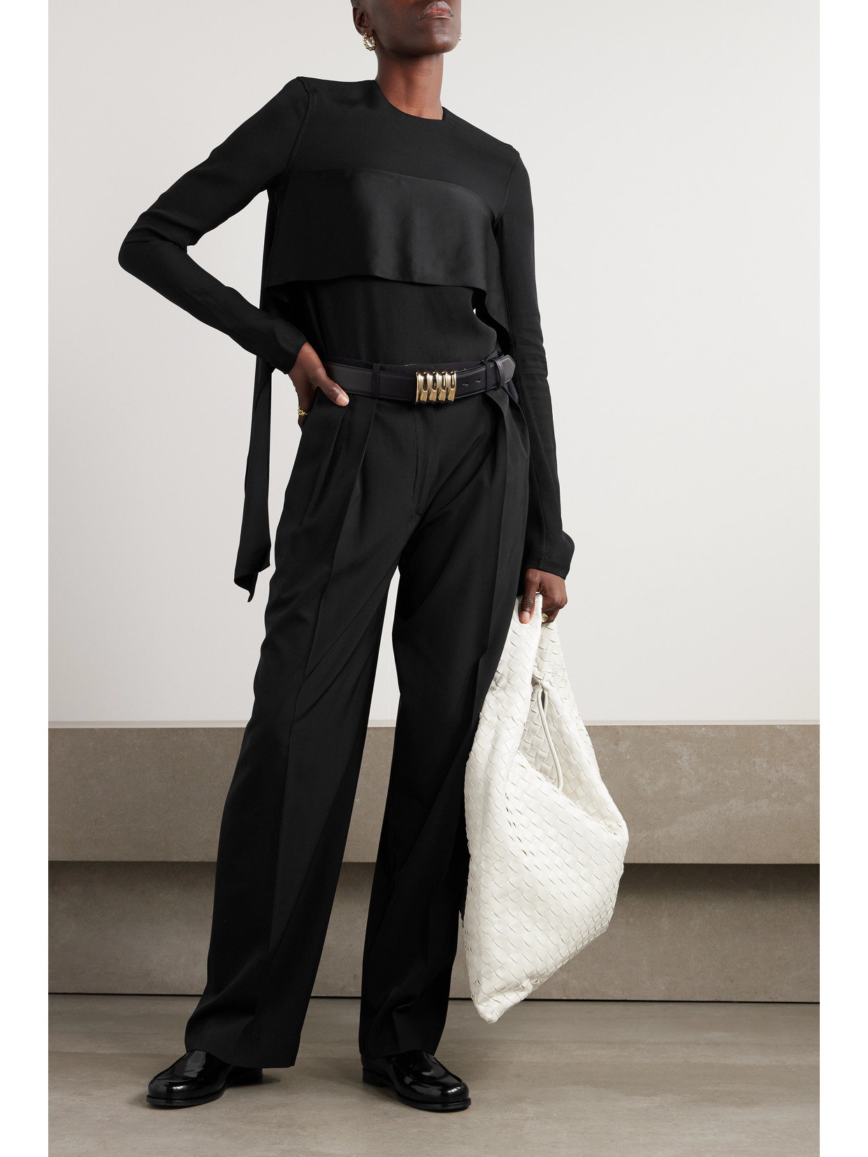 Totême Satin-trimmed Crepe Blouse In Black