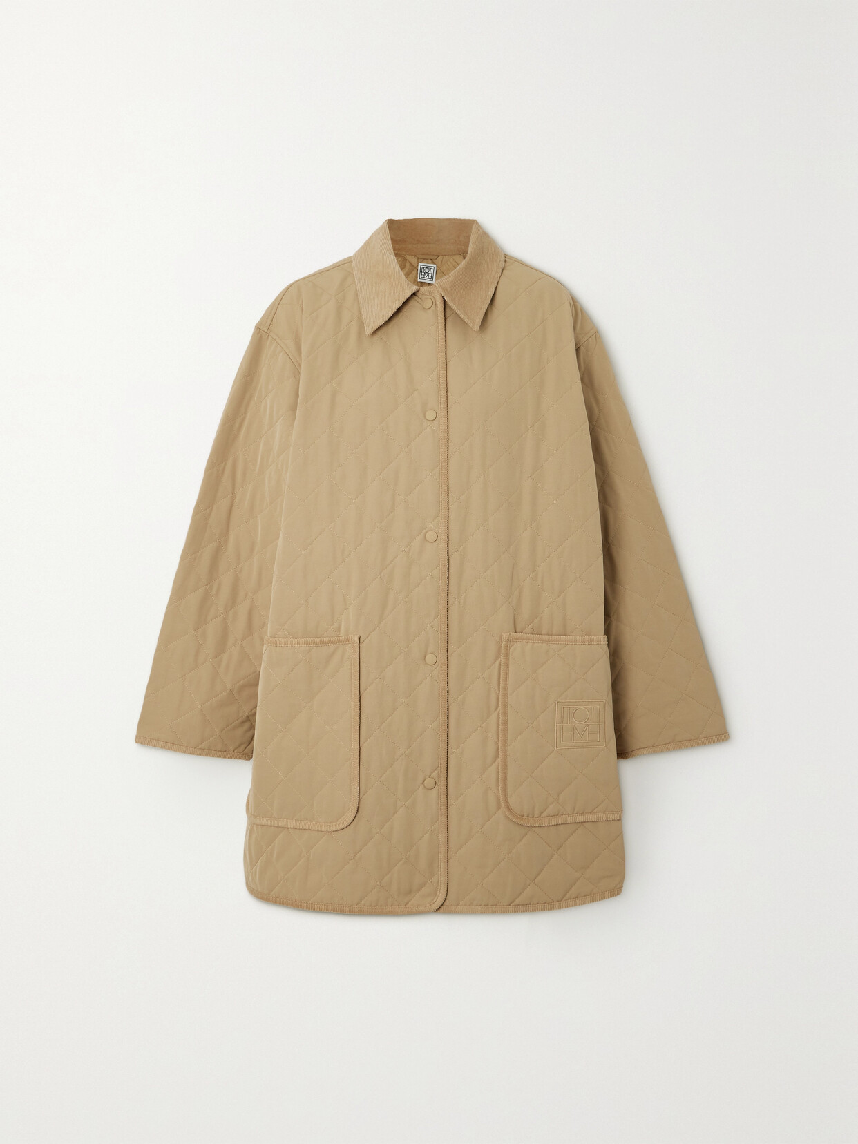 Shop Totême Oversized Corduroy-trimmed Quilted Organic Cotton-blend Jacket In Neutrals