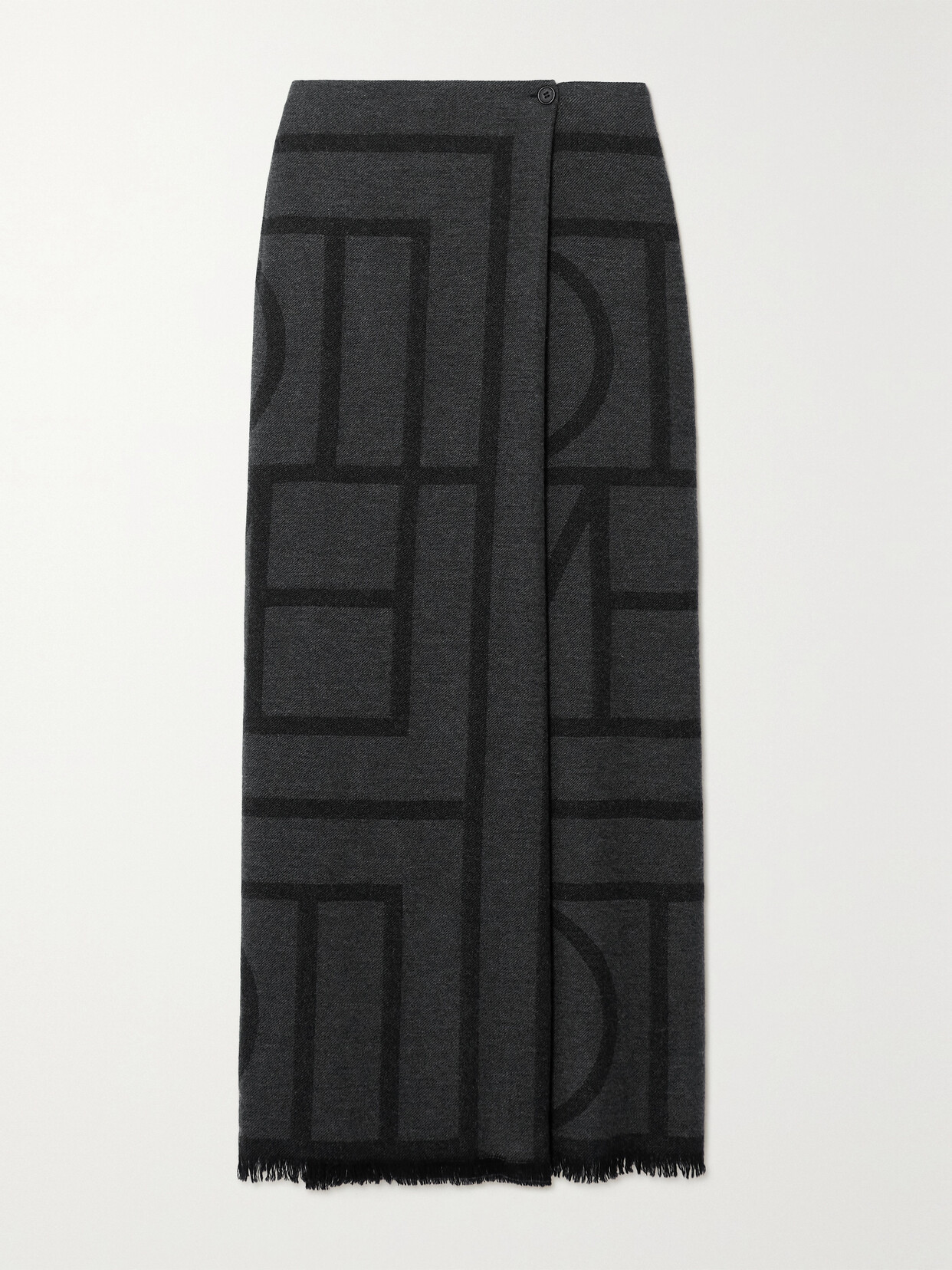 TOTEME Frayed Printed Wool-twill Maxi Wrap Skirt - Gray
