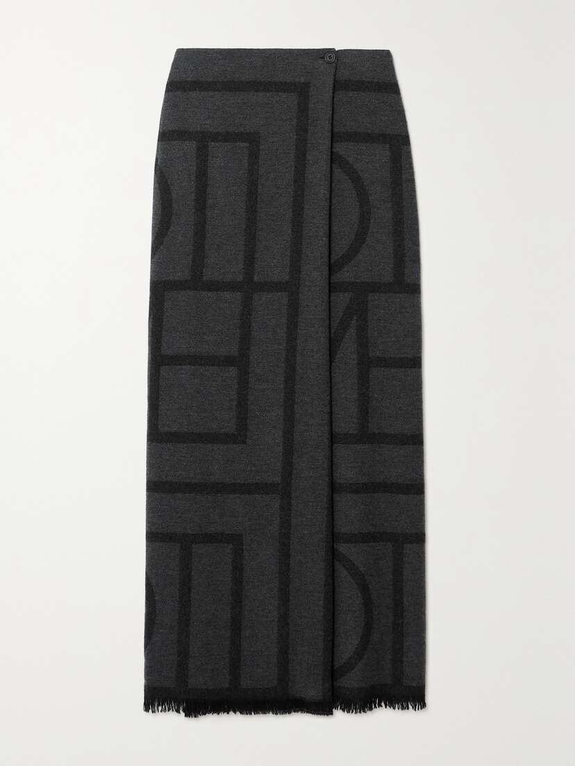TOTEME Frayed Printed Wool-twill Maxi Wrap Skirt