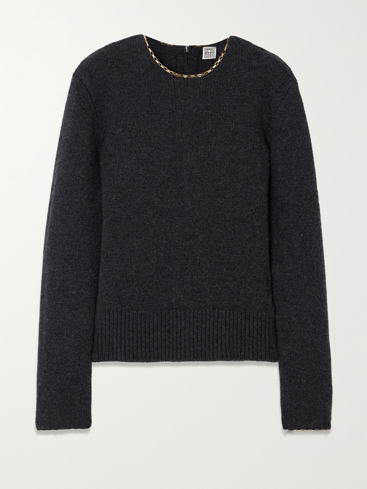 Totême Chain-embellished Wool And Cashmere-blend Sweater In Gray