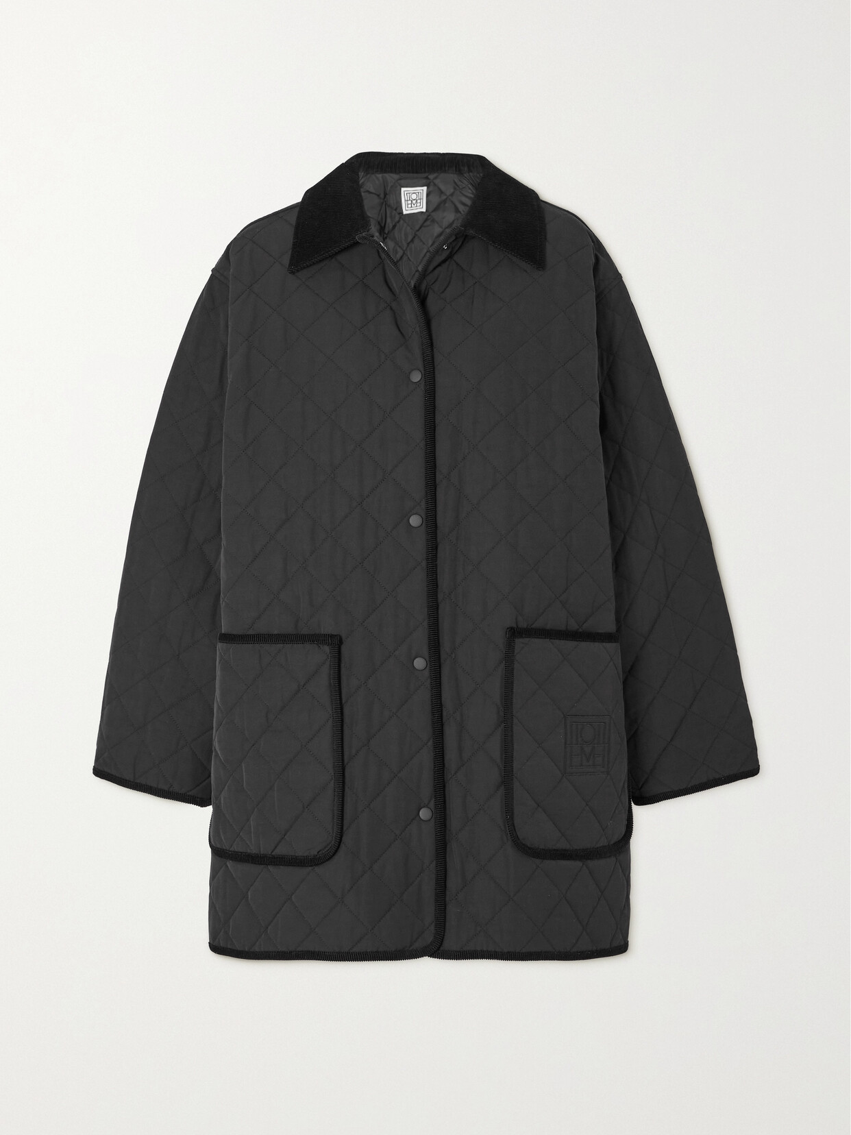 Totême Oversized Corduroy-trimmed Quilted Organic Cotton-blend Jacket In Black