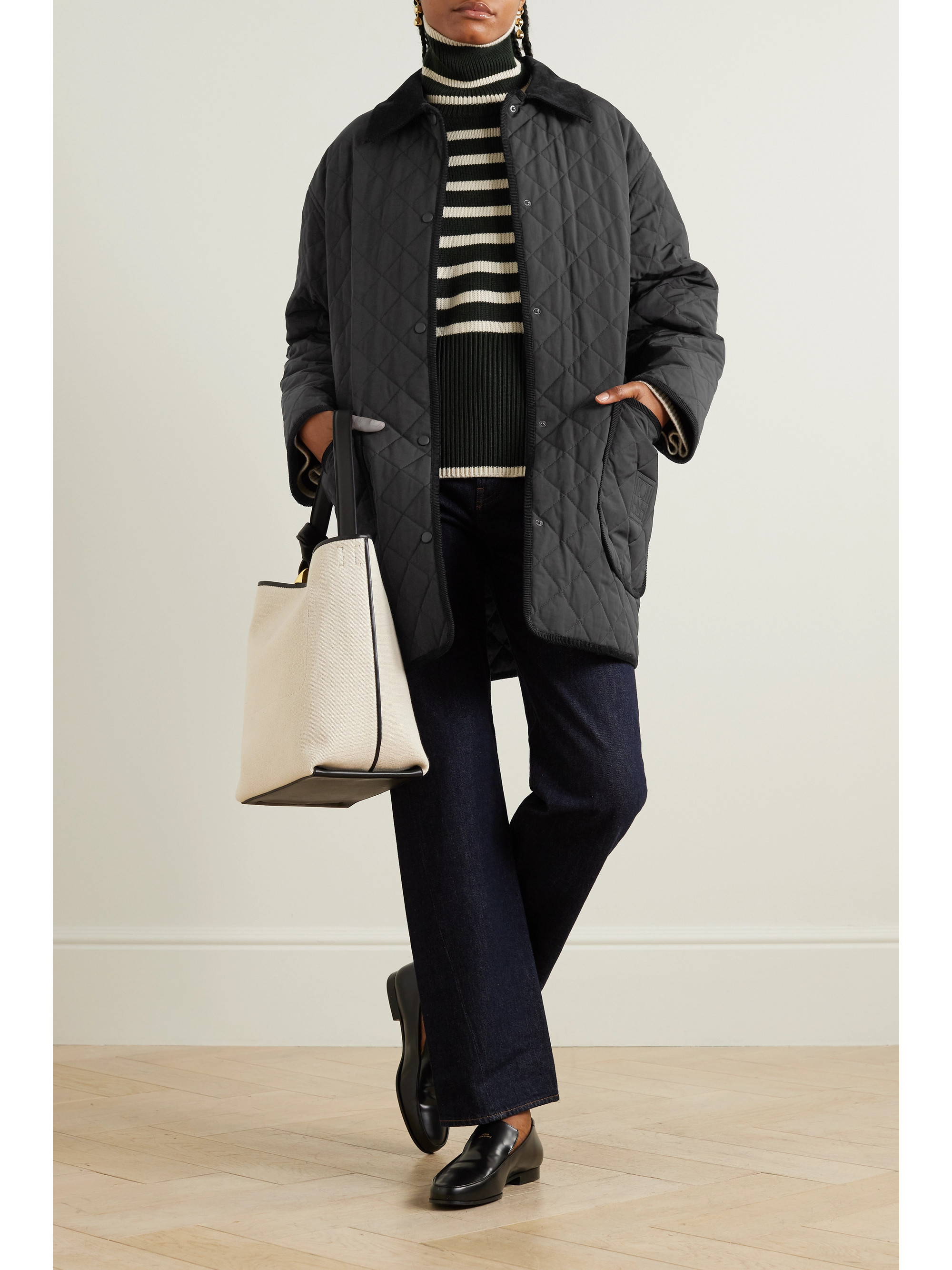 TOTEME Oversized corduroy-trimmed quilted organic cotton-blend jacket thumbnail