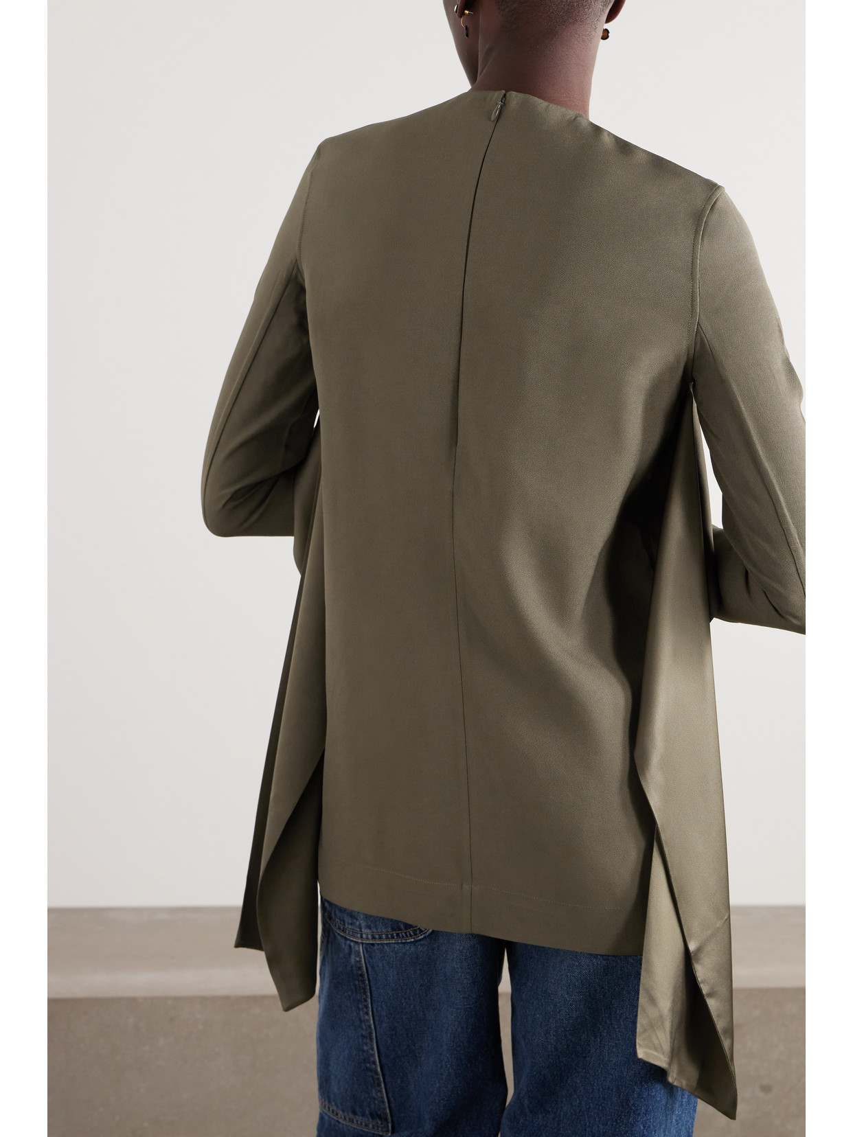 Satin-Trimmed Crepe Blouse