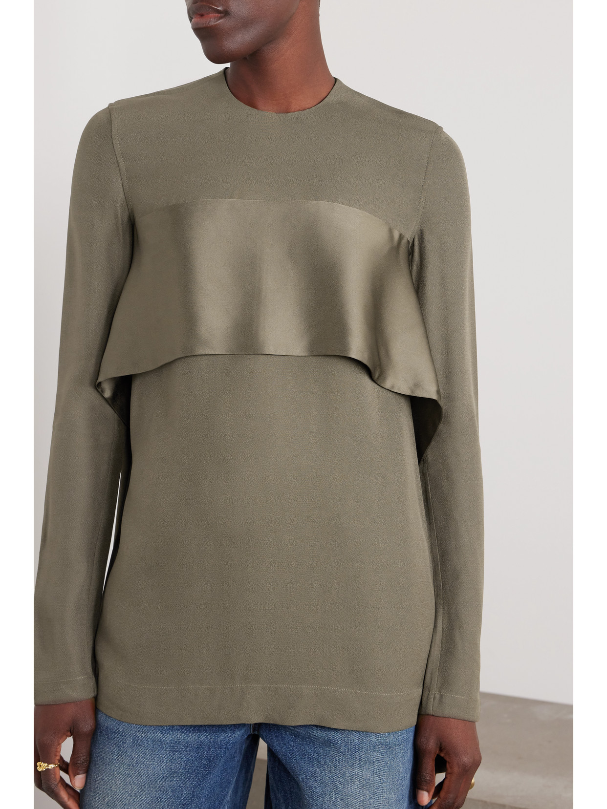 Satin-Trimmed Crepe Blouse