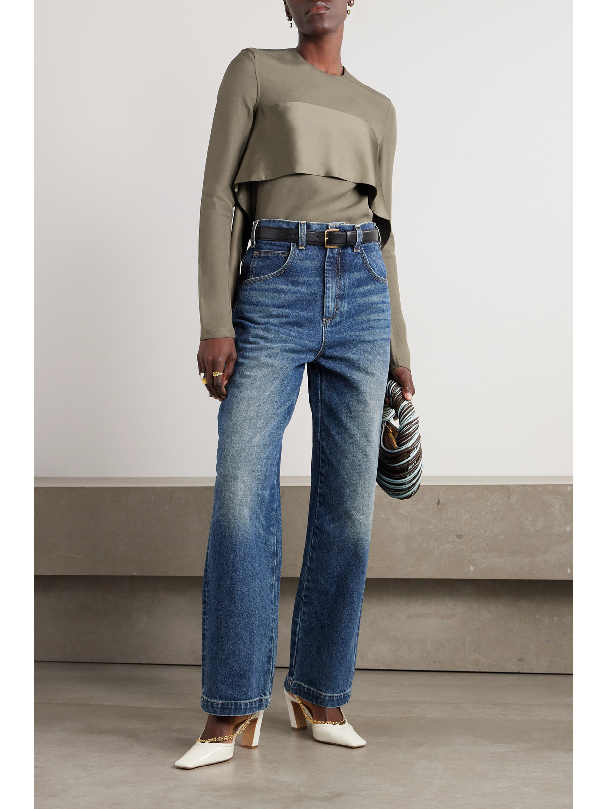 Satin-Trimmed Crepe Blouse