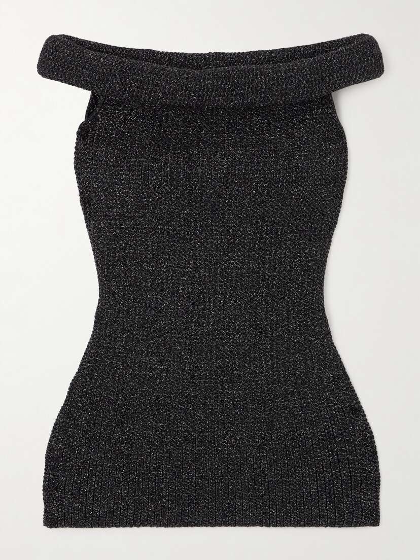 TOTEME Driana Off-the-shoulder Metallic Ribbed-knit Dress