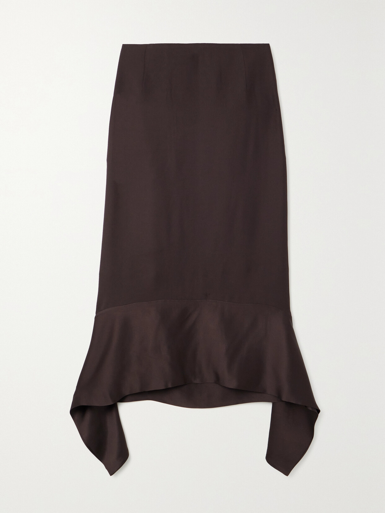 Totême Asymmetric Fluted Satin-trimmed Wool-crepe Skirt In Brown