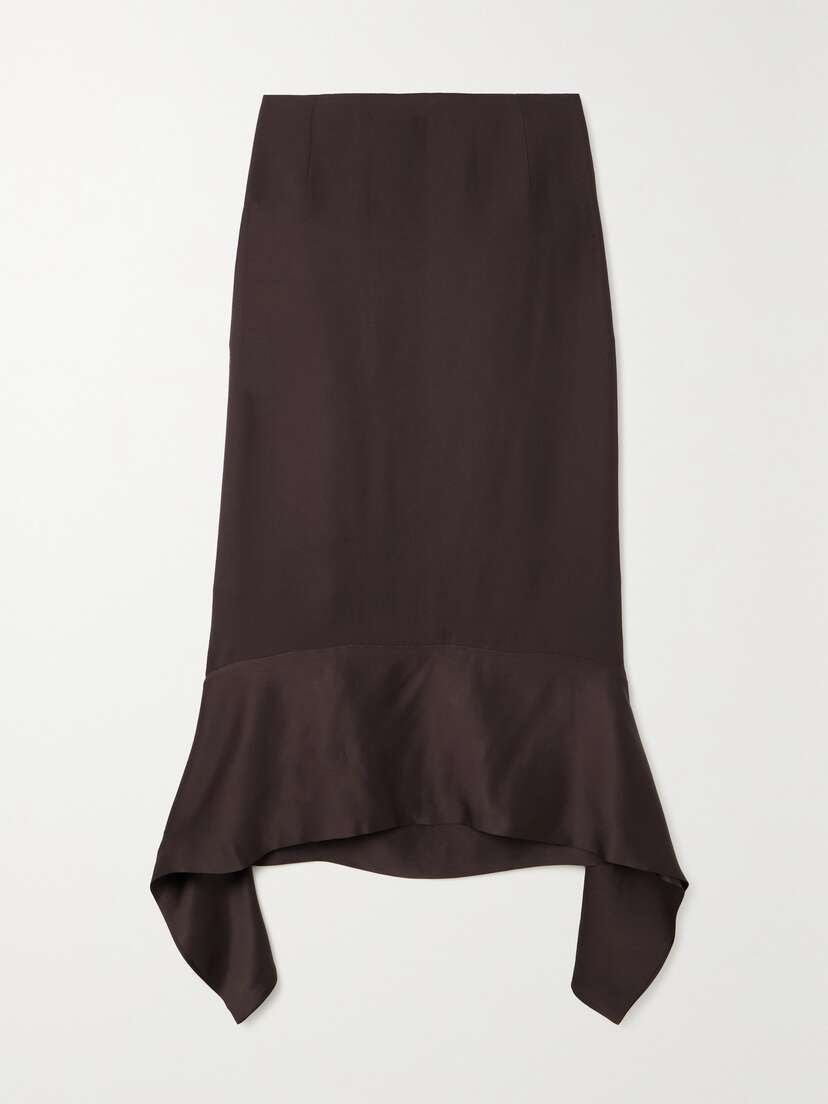 Toteme — Asymmetric fluted satin-trimmed wool-crepe skirt