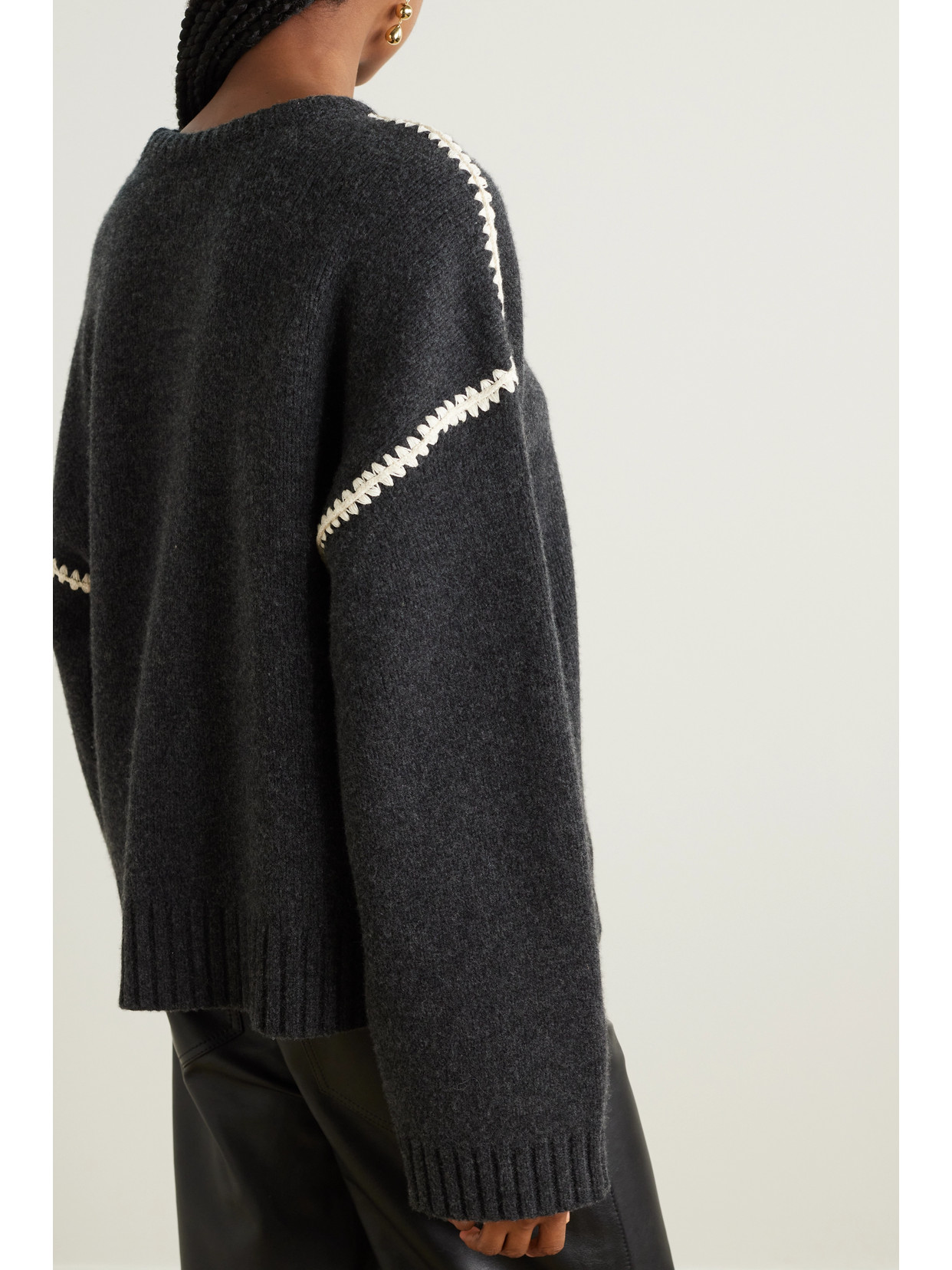 Shop Totême Oversized Embroidered Wool And Cashmere-blend Sweater In Gray