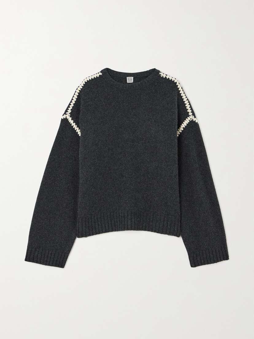 TOTEME Oversized Embroidered Wool And Cashmere-blend Sweater