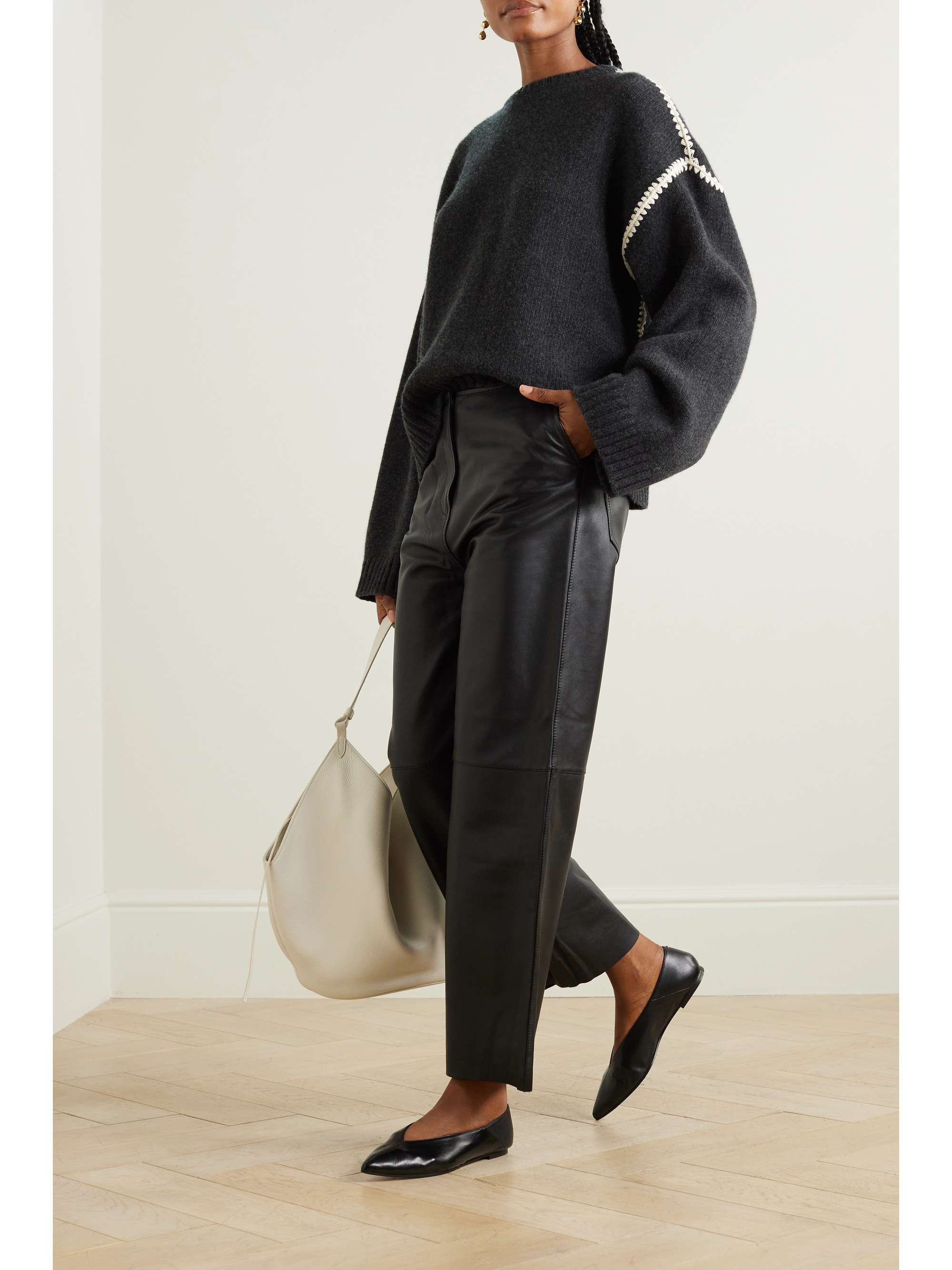 TOTEME Oversized embroidered wool and cashmere blend sweater NET