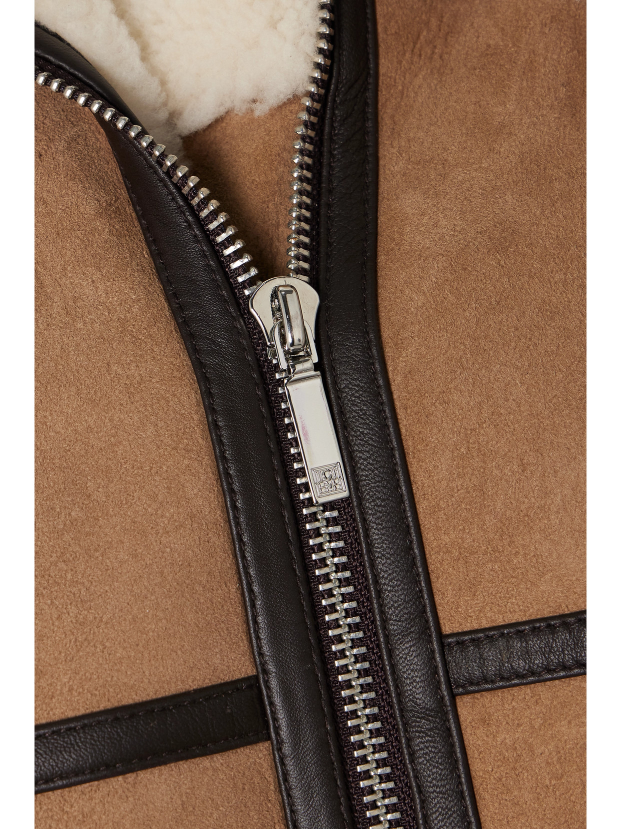 Totême Sheep Shearling Belted Aviator Jacket In Brown