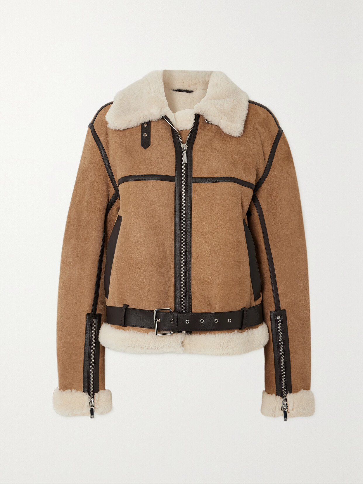 TOTEME - + Net Sustain Leather-trimmed Shearling Jacket - Brown