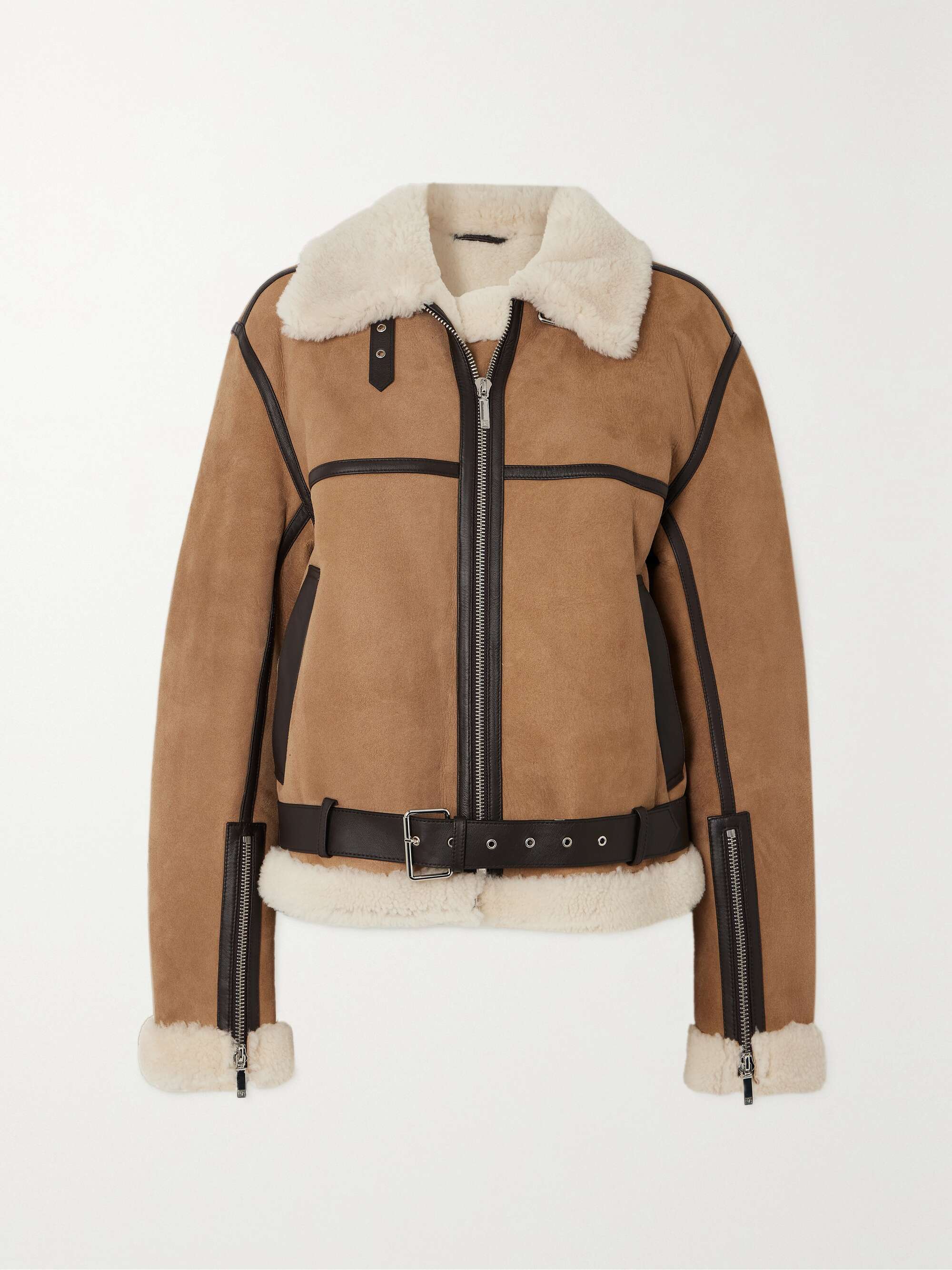 TOTEME + NET SUSTAIN leather-trimmed shearling jacket | NET-A-PORTER