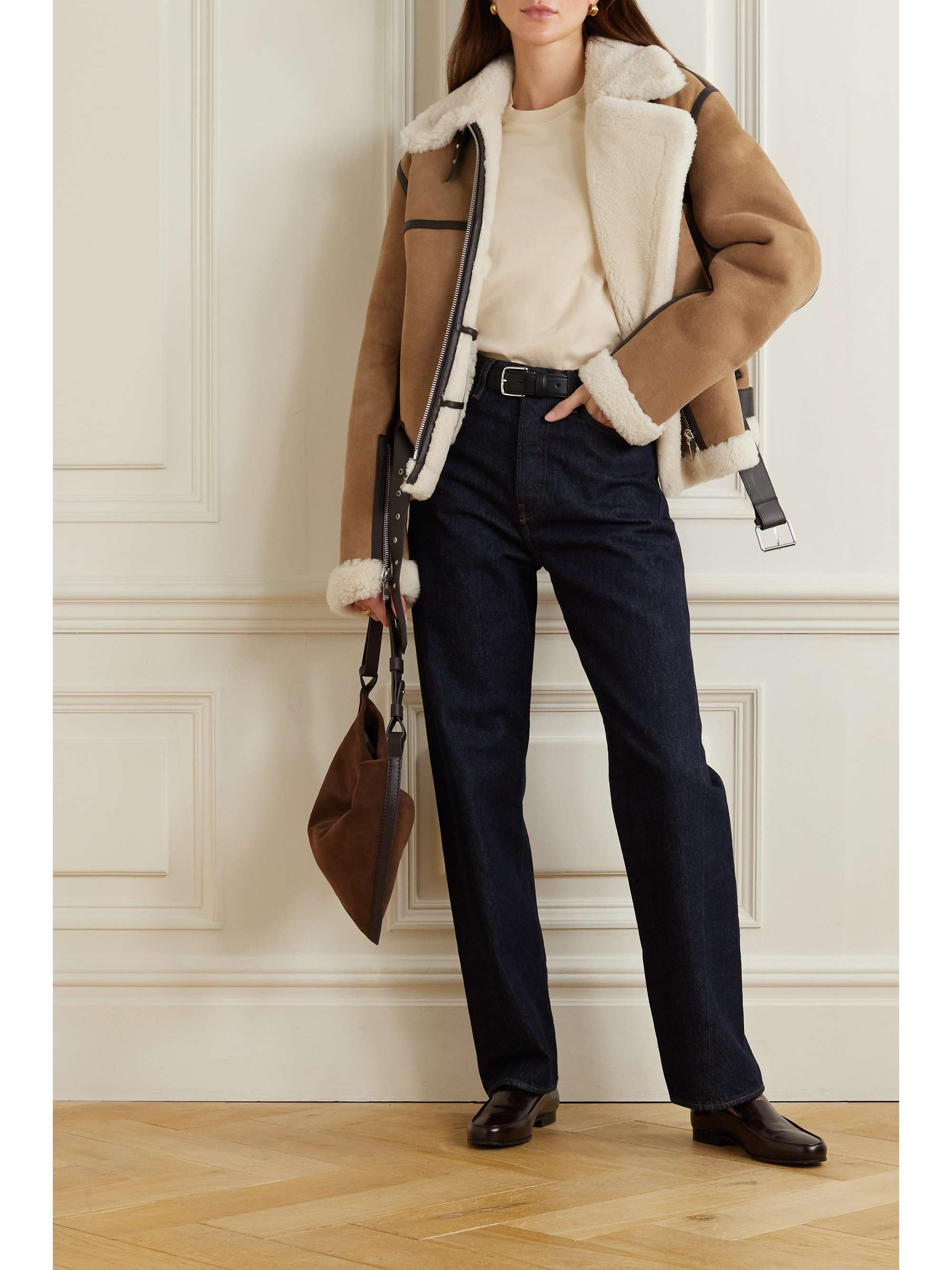 TOTEME NET SUSTAIN leather trimmed shearling jacket NET A PORTER